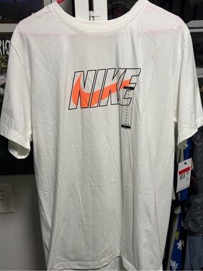 Nike White Short-Sleeve Tee with Orange Logo
